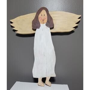 Wooden Angel Handmade Hand Painted Vintage 1990 Original Wall Decor